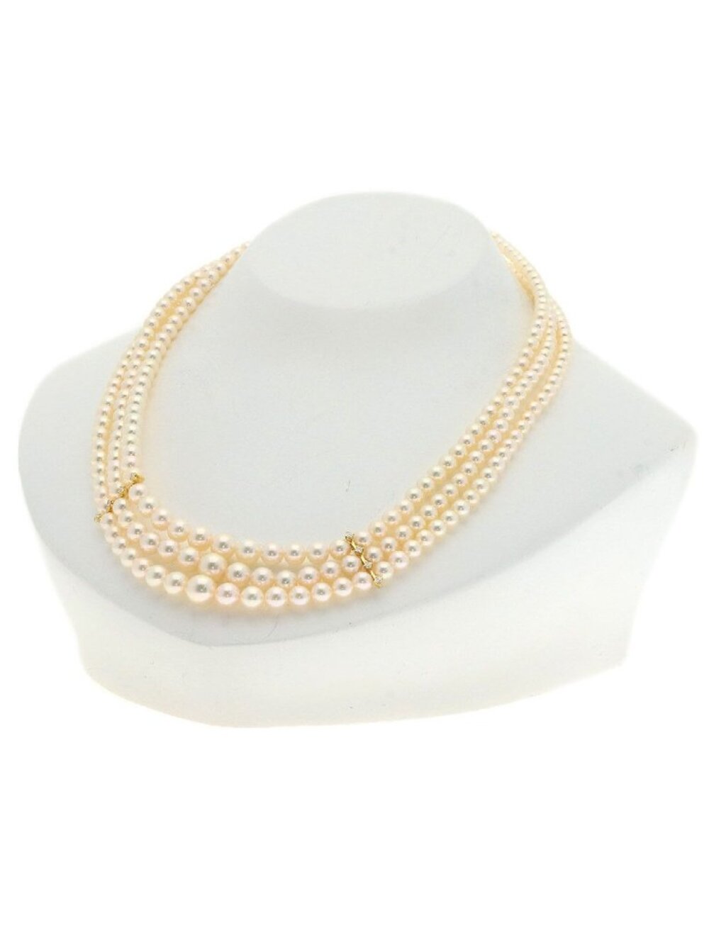 Mikimoto  3.4mm to 7.7mm 3 triple strand akoya diamond necklace Gold 18k w/case